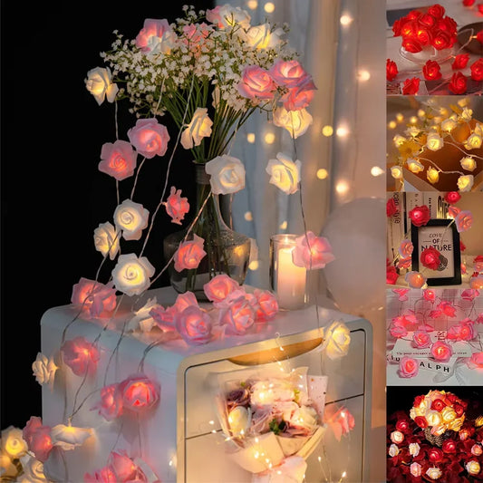 3M 20 LED Rose String Lights Battery Operated Flower Garland Fairy Lights Valentine Wedding Party Decoration Lights