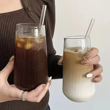 500Ml Simple Stripe Glass Cup Wine Coffee Drinking Glassware Glass Cup Water Whiskey Beer Cocktail Coffee Milk Glasses Bar Tool