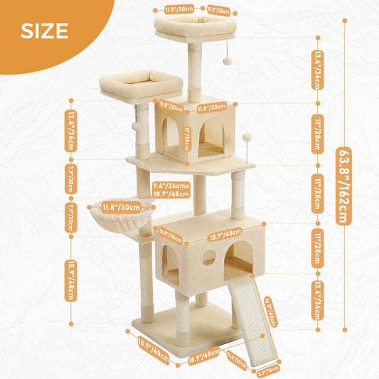 Multi-Level Cat Tree for Cats with Large and Comfortable Condo Stable Cat Climbing Frame Cat Scratch Board Toys Cat Furniture