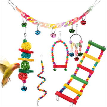 Bird Parakeet Cockatiel Toys Bird Cage Hammock Swing Climbing Ladders Wooden Chewing Toy for Conures Love Birds Finche