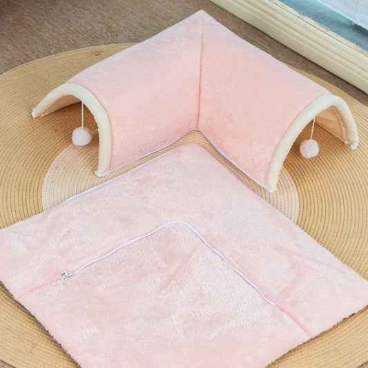 Cat Tunnel Bed Universal Detachable Warm Cat House Indoor Cat Activities Play Carpet Bed Living Room Non  slip Mat Pet Toys