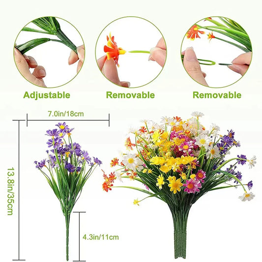 Artificial Daisies Flowers Outdoor UV Resistant Fake Foliage Plants Shrubs for Window Box Hanging Farmhouse Indoor Outside Decor
