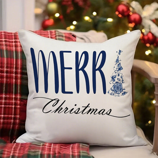 Christmas Blue Patterned PillowcaseSuitable for sofa car bedroom decorative cushion cover pillow cover