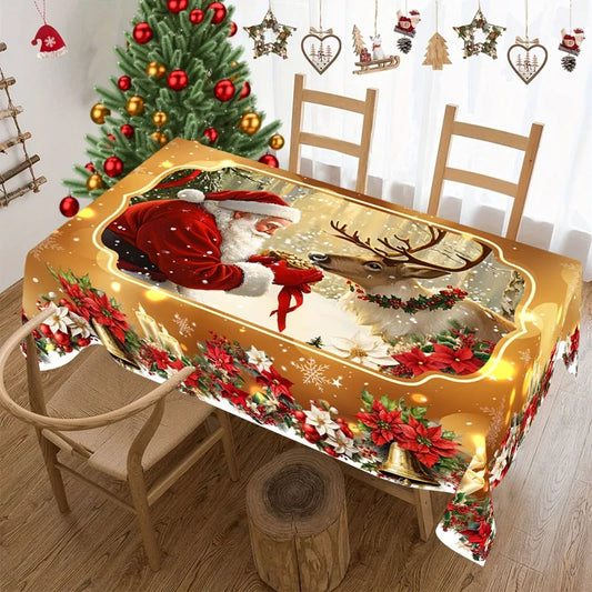 Golden Christmas Santa Claus Tablecloth Christmas Decorations for Home 2025 Xmas Gifts Navidad New Year 2026 Dining Table Cover