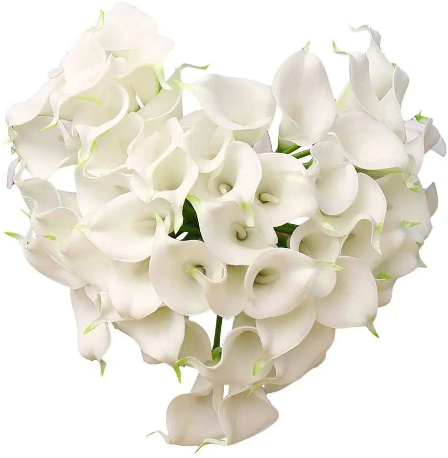 Calla Lily-PVC Latex Artificial Flower Bouquet, Bridal Wedding Party Decor, Real Touch Flower, White, Pack of 20