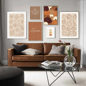 Rustic Hello Autumn Poster Fall Leaf Minimalist Fall Set Pumpkin Prints Canvas Painting Wall Art Pictures Living Room Home Decor