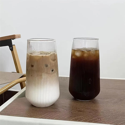 500Ml Simple Stripe Glass Cup Wine Coffee Drinking Glassware Glass Cup Water Whiskey Beer Cocktail Coffee Milk Glasses Bar Tool