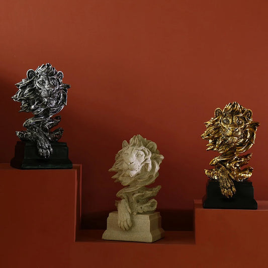 Majestic Lion Head Resin Sculpture - King of Beasts Wall Decor, Handcrafted Mansion Entry Medallion, Vintage Heraldry Art Statue