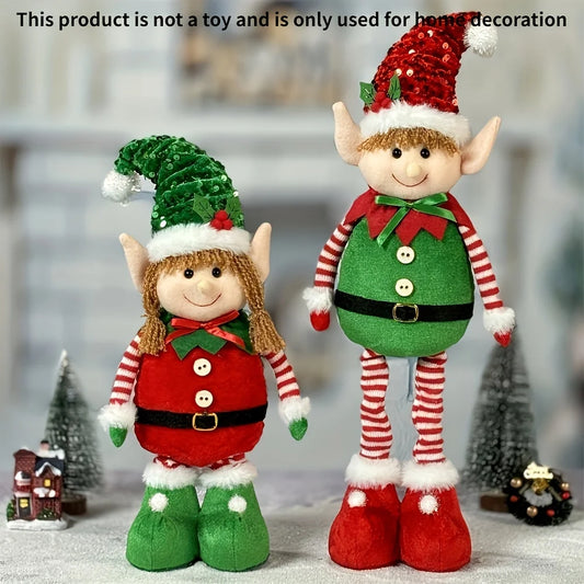 1/2pcs Classic Stretchable Elf Figurine, Festive Polyester Wall Hanging, Unisex Christmas Party Decor, No Laser, No Feather, Hol