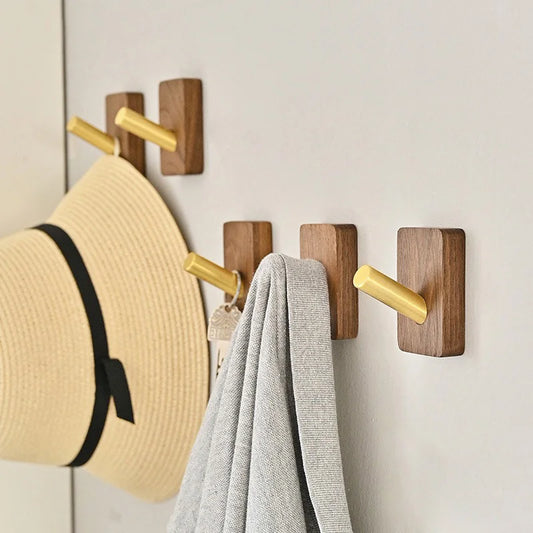 Natural Wood Clothes Hanger Wall Mounted Coat Hook Room Decorative Key Holder Hat Scarf Handbag Storage Hanger Bathroom Rack