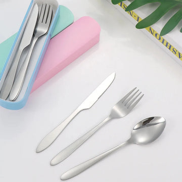 Portable Cutlery Set, Outdoor Tbaleware, Student Cutlery, Including Knives, Forks, Spoons, with Storage Box