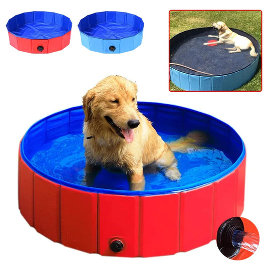 Foldable Pet Pool with Drain Valve, 160x30cm Large Dog Bath Tub Collapsible Non-Slip, Outdoor Swimming Pool for Dogs Cats
