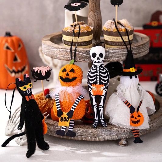 Halloween Hanging Pendant Pumpkin Black Cat Ghost Skull Horror Doll Ornament Outdoor Home Party Halloween Decoration