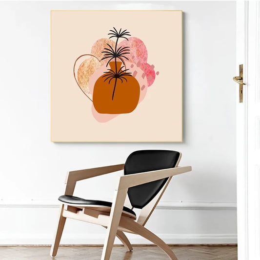 Boho Botanical Art Print Set of 5 Abstract Flower Wall Art with Terracotta Pots Leaf Poster Living Room Bedroom Entryway Decor