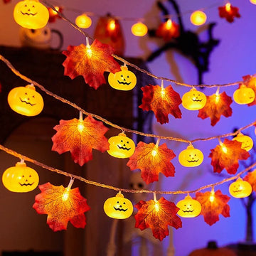 Pumpkin Maple Leaf String Lights Artificial Autumn Leaves LED Light String Fall Decor for Home Party Halloween Thanksgiving