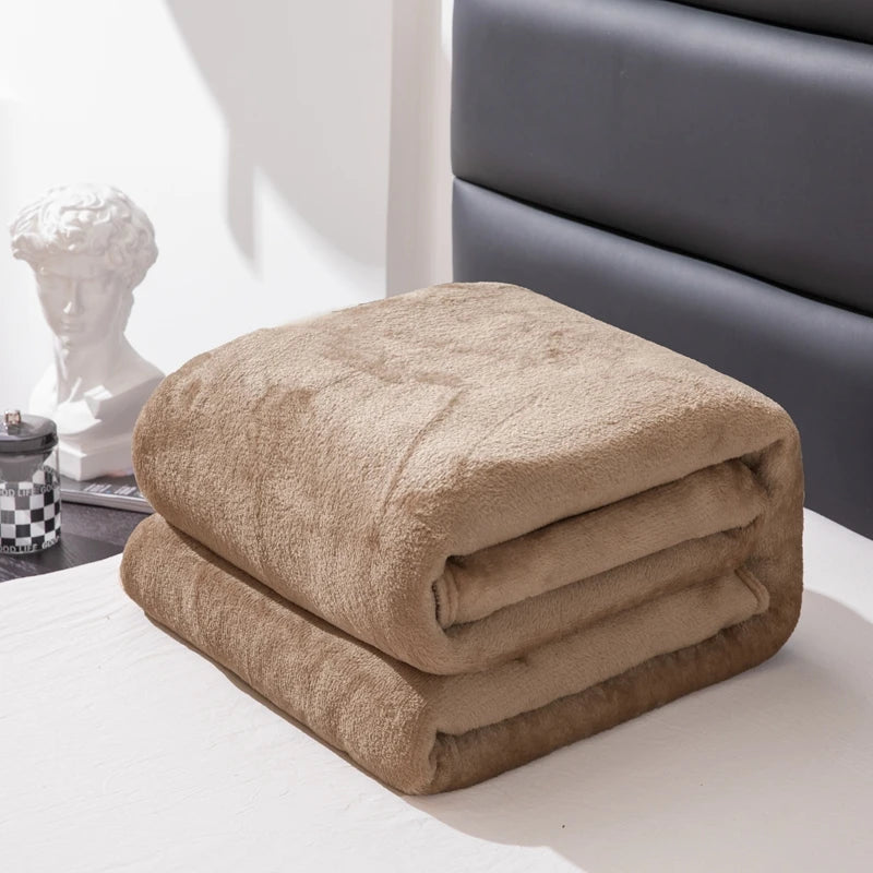 Flannel Fleece Blanket for Beds Solid Color Plain Winter Blanket Single/Queen/King Warm Soft Nap Blanket Manta Plaids for Winter