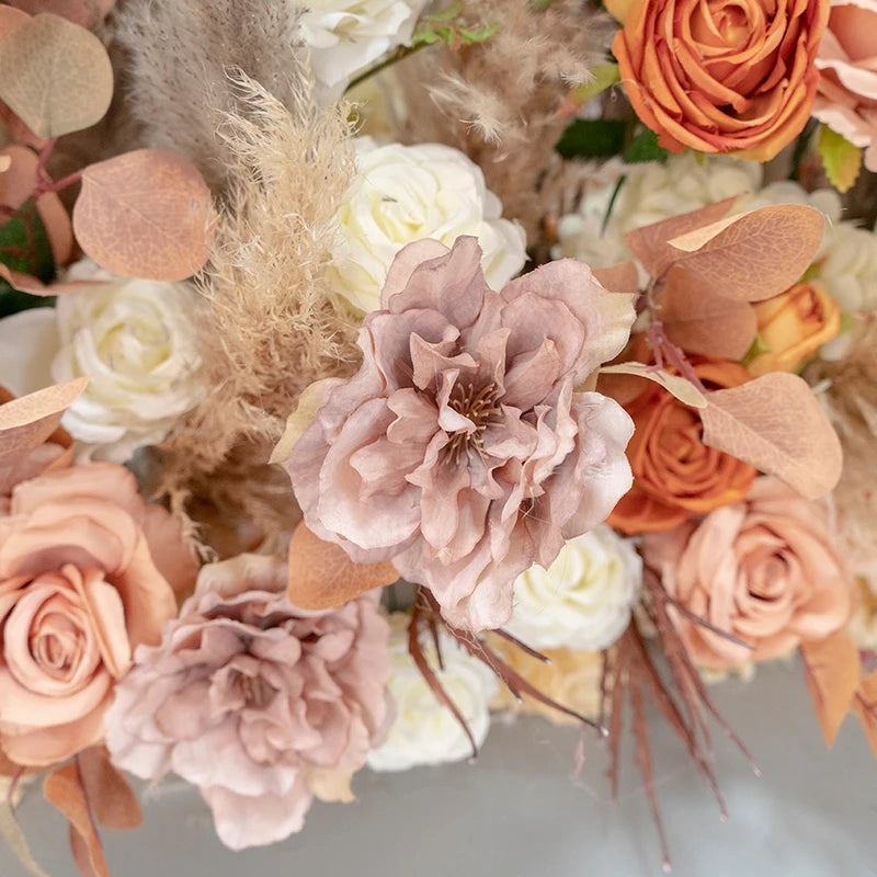 Natural Dried Pampas Reed Grass Flower Arrangement Orange Rose Peony Hang Flower Row Wedding Arch Deco Party Floor Floral Layout