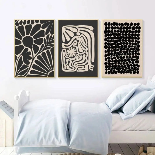 Mid Century Neutral Beige Black Abstract Plant Botanical Flower Poster HD Prints Art Picture Modern Home Room Decor Gifts