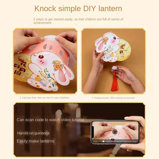 DIY Craft Middle Autumn Festival Lantern Chinese PVC Festival Lantern Material Pack Handmade Waterproof Rabbit Lantern Gift