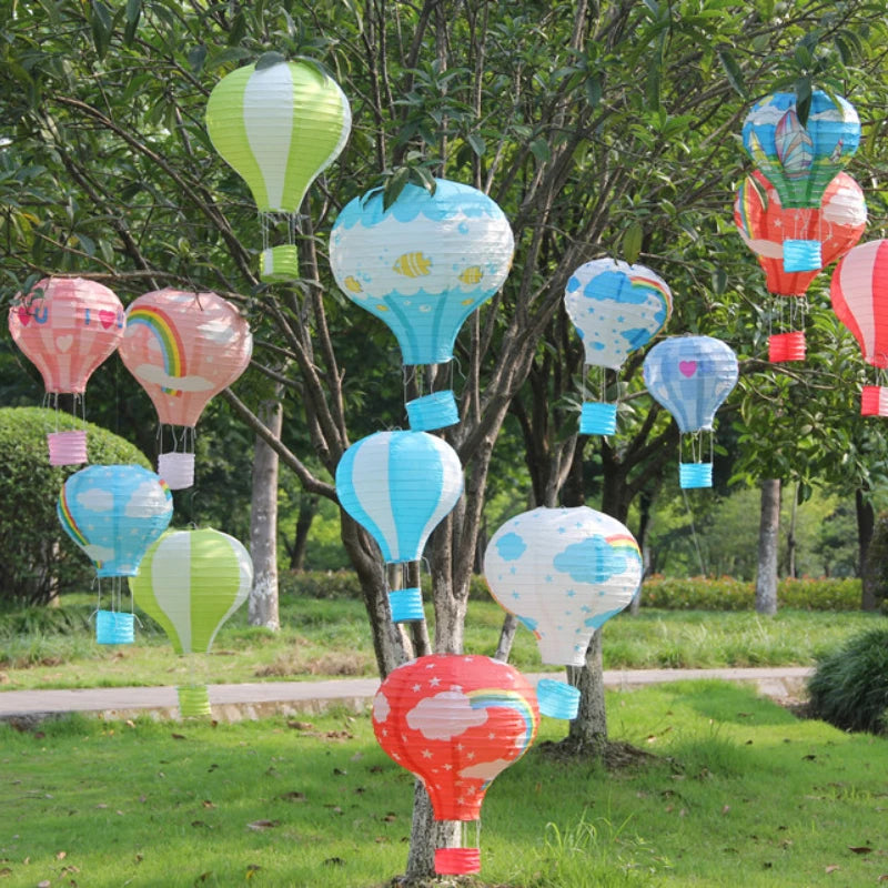 1pc 10inch 25cm Pink Rainbow Hot Air Balloon Folding Lantern Wedding Party Children DIY Outdoor Decor Bedroom Hanging Supplies
