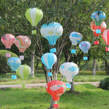 1pc 10inch 25cm Pink Rainbow Hot Air Balloon Folding Lantern Wedding Party Children DIY Outdoor Decor Bedroom Hanging Supplies