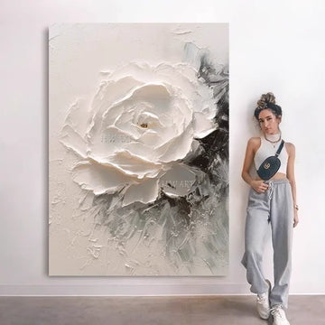 Beautiful Art Canvas Abstract Floral Wall, No Framed Artwork, Natural Plant Picture, White Thick Acrylic Flowers Oil Paintings