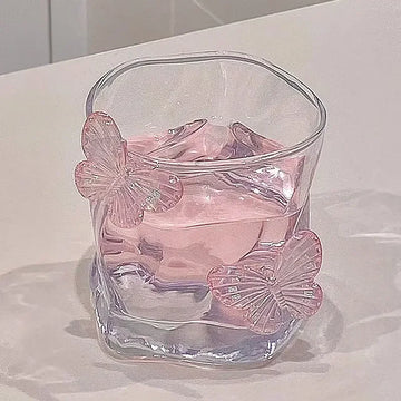 Butterfly Transparent Whiskey Twisted Glass Cup,High Beauty Water Cup Beer Glass Household Juice Glasses Cold Drink Glassware