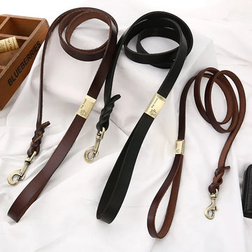 1.3m Leather Dog Leash Heavy & Duty Training Braided Rope Durable Strong Leather Pet Dog Leash for French Bulldog Hiking Walking