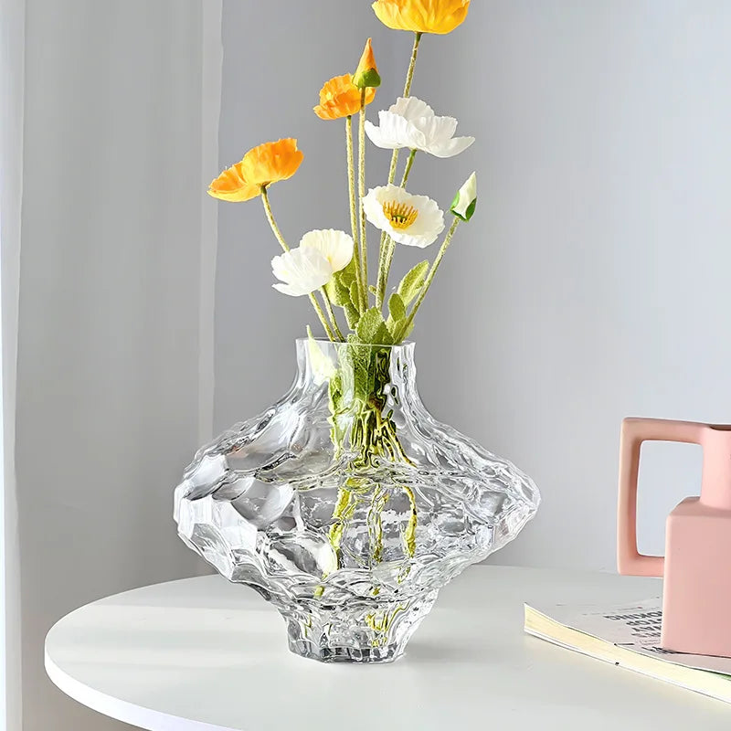 Nordic Valley Glass Vase Irregular Personalized Creative Home Decoration Craft Flower Arrangement Ornaments