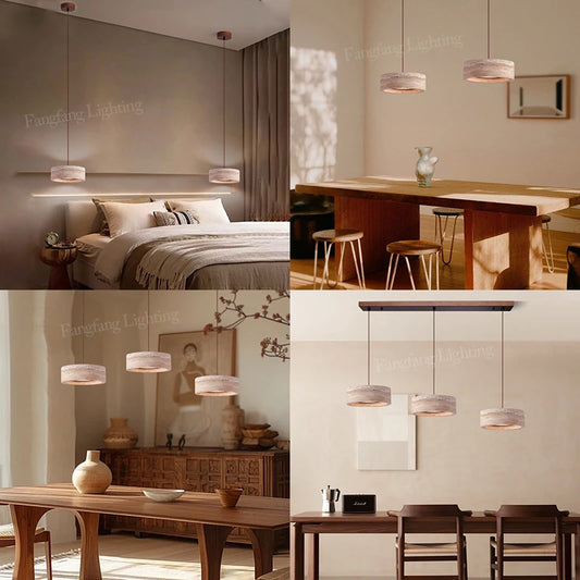 Modern Travertine Pendant Lights Natural Yellow Stone LED Hanging Lamps Indoor Decor Lighting Bedroom Dining Room Bar Study