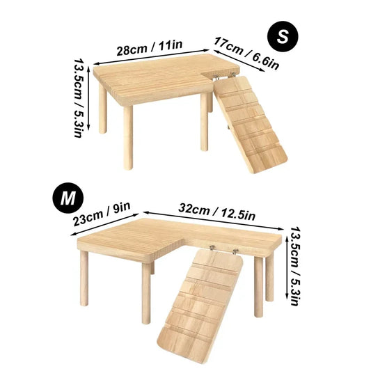 Natural Wooden Hamster Climbing Ladder & Jumping Ramp - Multi-Level Platform for Mice Gerbils, Safe Chewable Small Animal Cage