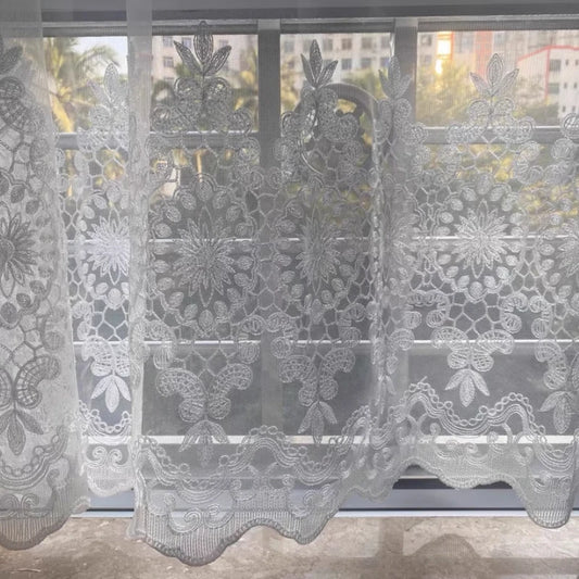 White European Embroider Window Tulle for Bedroom Living Room Balcony High-quality Luxury Drapes Retro Lace Sheer Curtain Voile