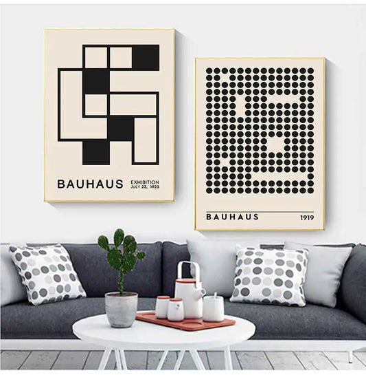 Abstract Bauhaus Style Geometric Wall Art Posters Prints Picture Vintage Black Beige Line Canvas Paintings For Modern Home Decor