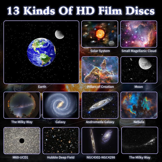 Bedroom Galaxy Projector Night Light HD Image Star Projector 13 Film Discs Kids Planetarium Projector 360° Rotation Galaxy Light