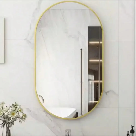 19.8 in. W x 36 in. H Modern Oval Gold Aluminum Alloy Framed Wall Mirror