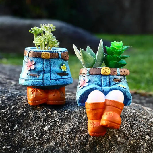 Plant Pots Indoor Unique Jeans Denim Skirt Resin Flower Pots Resin Crafts Pastoral Style Outdoor And Indoor Garden Planter For