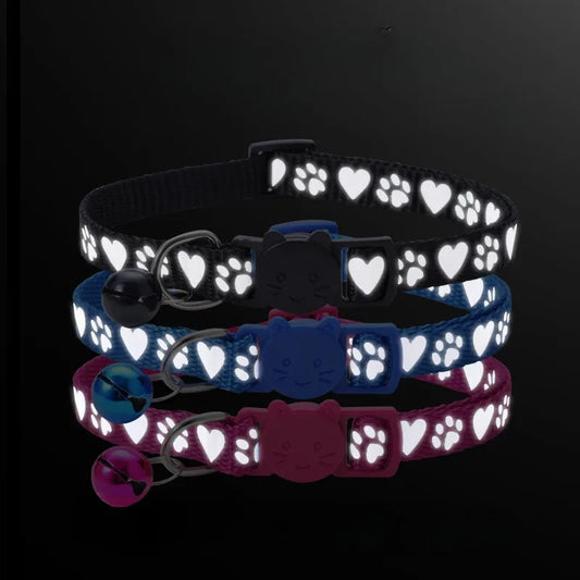 Free Customized Reflective Paw Heart moon Cat Safety Buckle Collar Adjustable Personalized ID tag Nylon Puppy Kittens Necklace