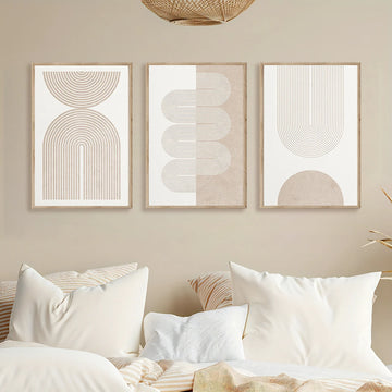 3pcs Modern Geometric Abstract Canvas Prints Poster Neutral Beige Europe Art Style for Living Room Home Decor Art Poster Gifts