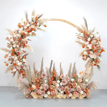 Natural Dried Reed Pampas Grass Flower Arrangement Orange Rose Peony Hang Flower Row Wedding Arch Deco Party Floor Floral Layout