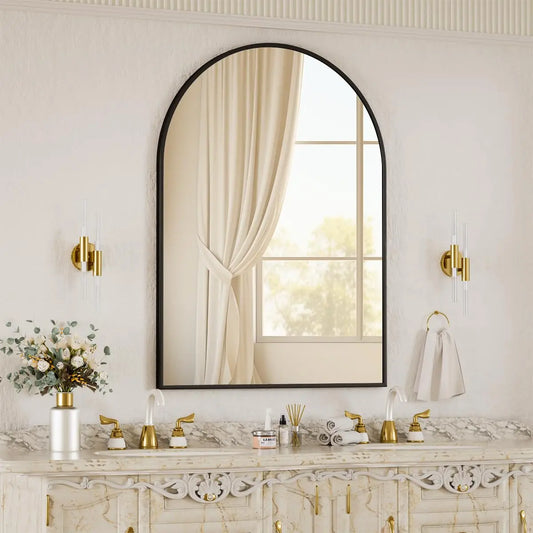 30"x40" Arch Bathroom Mirror, Vanity Wall Mirror Metal Frame for Bedroom, Entryway, Living Room