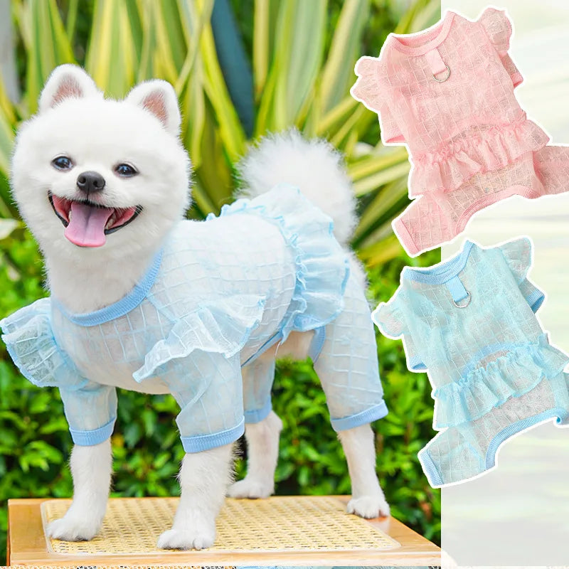 Four-legged Dog Clothing Elastic Pet Dog Clothes Puppy Vest Cat Breathable T Shirt Supplies Lace Mesh Cool Jumpsuit Wholesale