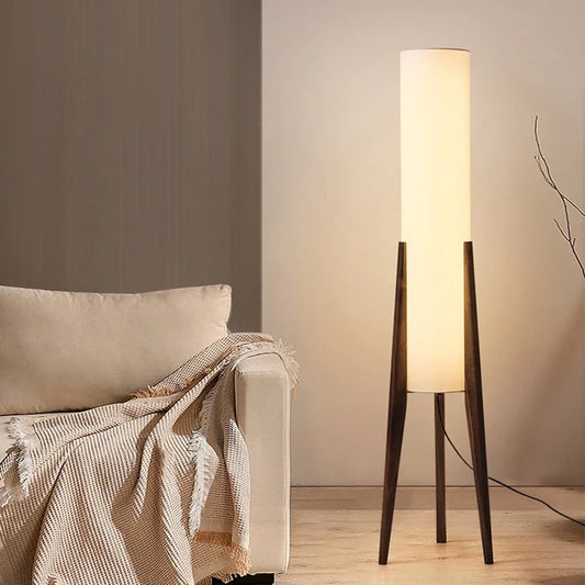 Solid Wood Floor Lamp Japanese Retro Floor Lamp For Living Room Sofa Corner Bedroom Fabric Lampshade Art Decor Standing Lighting