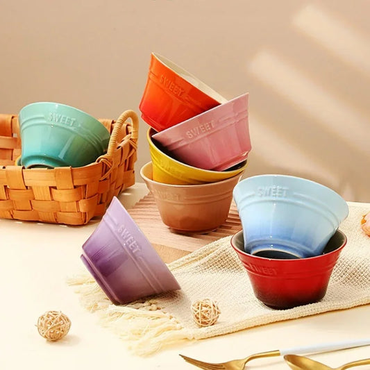 300ML 4.5 Inches Rainbow Gradient color Dishes Fruit Bowl Tableware Ramen Bowls Kitchen Dessert Salad steamed egg bowl Tableware