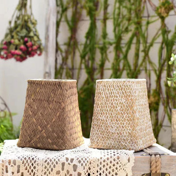 1PC Retro Handmade Woven Vase Home Decoration Imitation Rattan Flower Vase Plant Potted  Flower Basket Home Storage Organizer