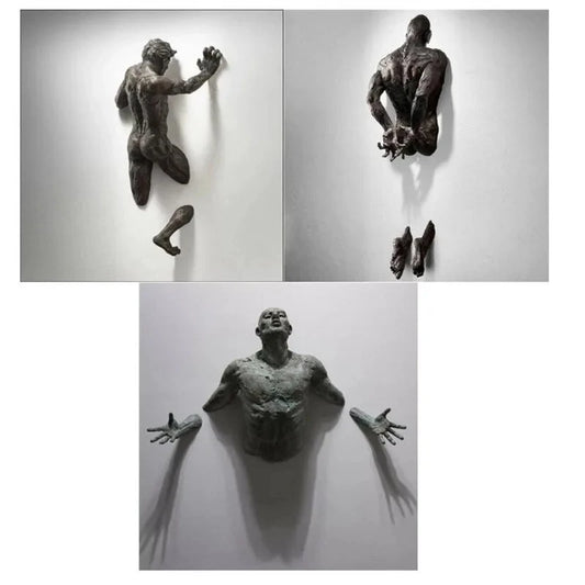 New Imitation Copper Wall Decor Abstract Character Resin Rock Climbing Man Statue Sculpture Background Wall Art 3D Through Wall