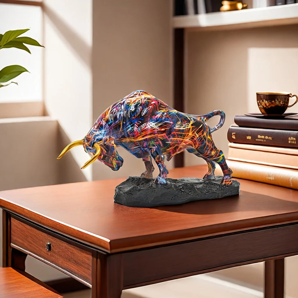 1pc Dazzling Wall Street Inspired Bronze Bull Statue Symbolizing Courage Wealth Power Elegant Resin Art Home Office Decor