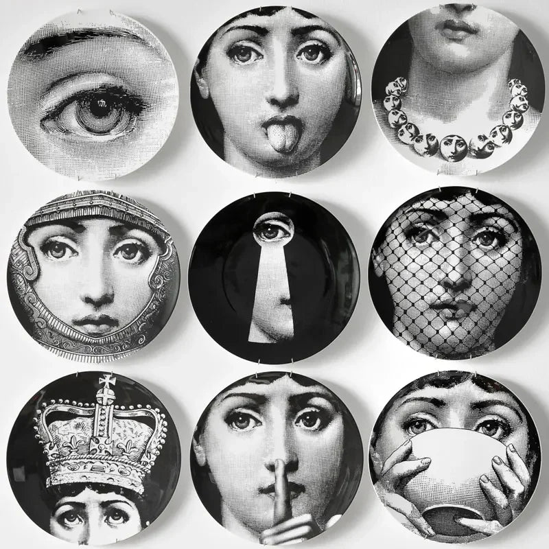 Fashion Lady Face Milan Style Art Ceramic Wall Hanging Plates Living Room Bar Banquet Hotel Studio Hall Decorations Wedding Gift