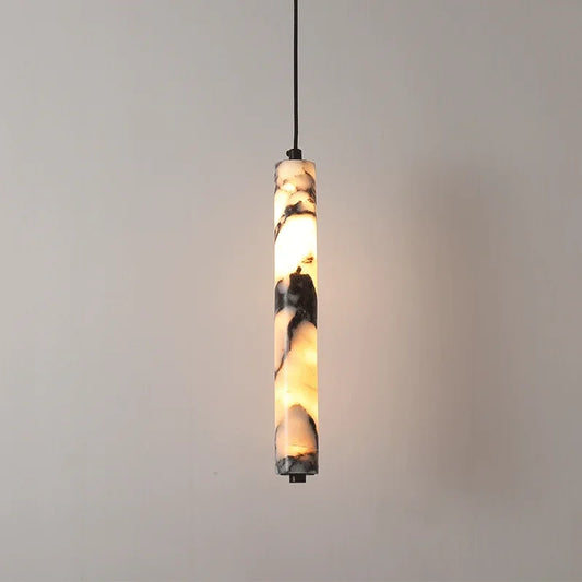 2025 Luxury Black Cylinder Natural Stone Pendant Lamp High-end Bedside LED Chandelier Living Room Decoration Home Hanging Lights