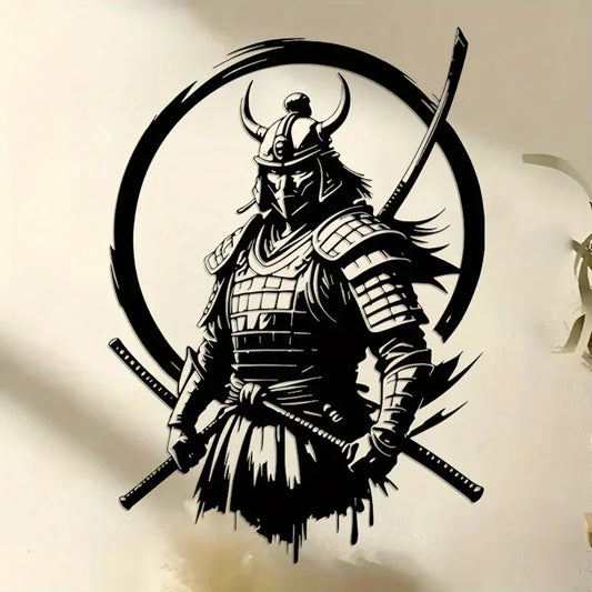Hand-Forged Samurai Sword Metal Wall Art – Japanese Zen Warrior Sculpture for Home/Office Decor – Dynamic Battle Scene Artwork