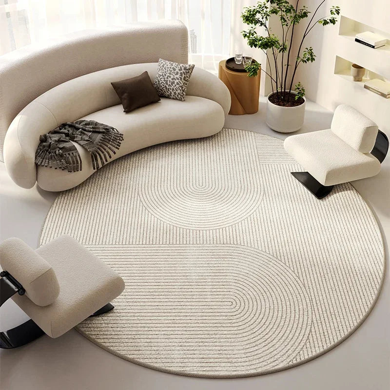 Line Round Carpet Beige Style Whole House Large Area Carpets Living Room Bedroom Light Luxury High End Non Slip Simple Rug 러그